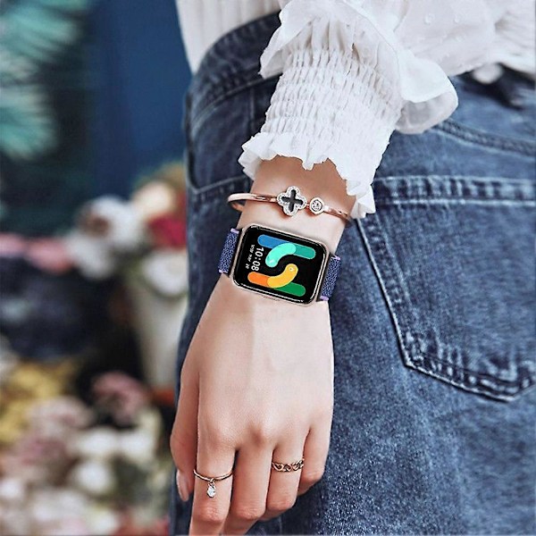 Vävt Armband i Elastiskt Material för Samsung Galaxy Fit3 SM-R390, Svart Koppling Style L