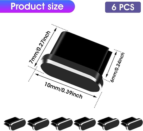 Typ C Pölysuojus, 6 kpl Alumiiniseos USB C Pölysuojus