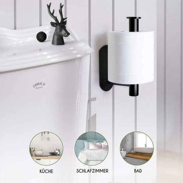 Sort Toiletpapirholder, Premium Holder Uden Boring, Rustfrit Stål