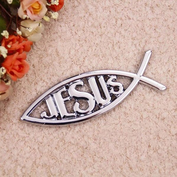 2 st Jesus fisk dekal silver, 3D bil krom dekal emblem