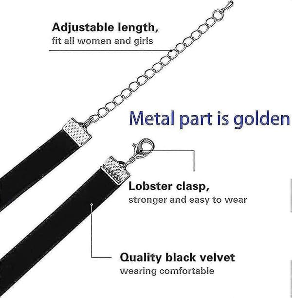 Choker Halskæde Sort 10 stk. Fløjl Chokers Sort, Sort Klassisk Gotisk Choker