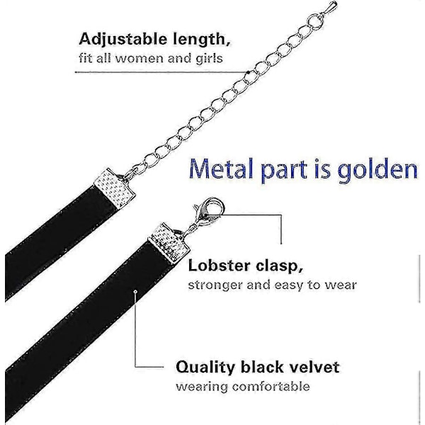 Choker Halskjede Svart 10 stk Fløyel Chokers Svart, Svart Klassisk Gotisk Choker