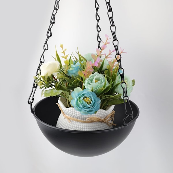 2 kpl Metallinen Ripustettava Istutusruukku Musta Pyöreä Kukkaruukun Ripustin Ketjulla Kodin Sisustukseen, Sisä- ja Ulkokäyttöön, 18,5 cm x 8,5 cm