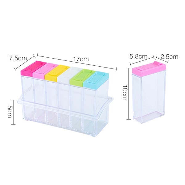 Transparent kryddburk i plast, set om 6, kryddförvaringsbehållare för salt, socker och peppar, praktisk design