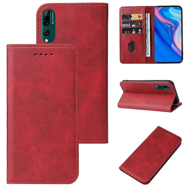 Kompatibelt med Huawei Y9 Prime 2019 Magnetisk Lukking Lær Telefondeksel-WELLNGS Red