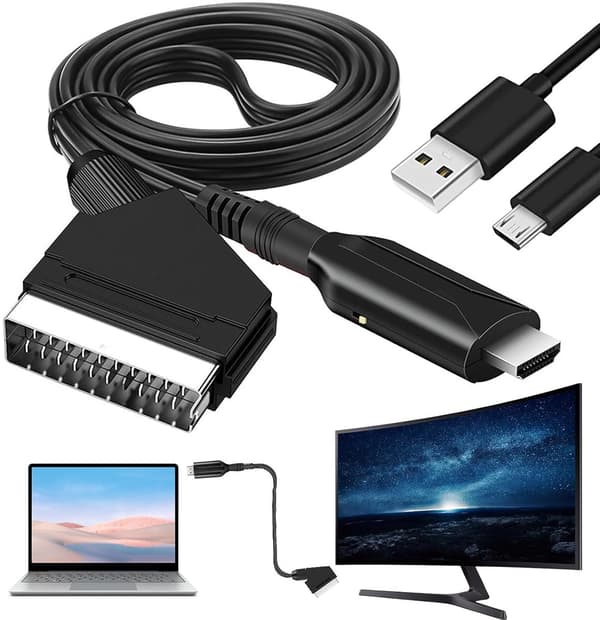 SCART–HDMI-sovitin – virtajohdolla – Plug & Play -muunnin – Full HD 1080P/720P