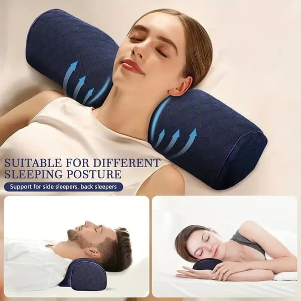 Nackkudde Memory Foam för Sömn, Cervikal Sovkudde för Sid- och Ryggsovare, Nackstöd_OF Blå 1 st