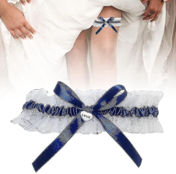 Blått och vitt bröllopsstrumpbandsset - Bröllopspresent, 38-58 cm