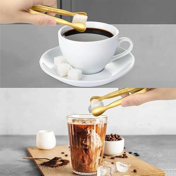Mini-serveringstänger set om 6, 304 rostfritt stål sockertänger 11 cm, guld små mattänger för tebjudning, kaffe, isbitar, efterrätt, buffé