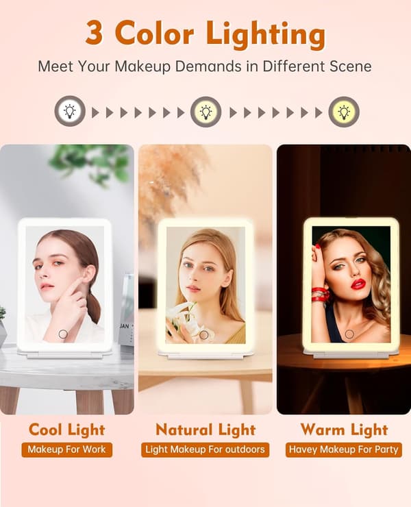 Rechargeable Travel Makeup Mirror with Lights and 10x Magnification