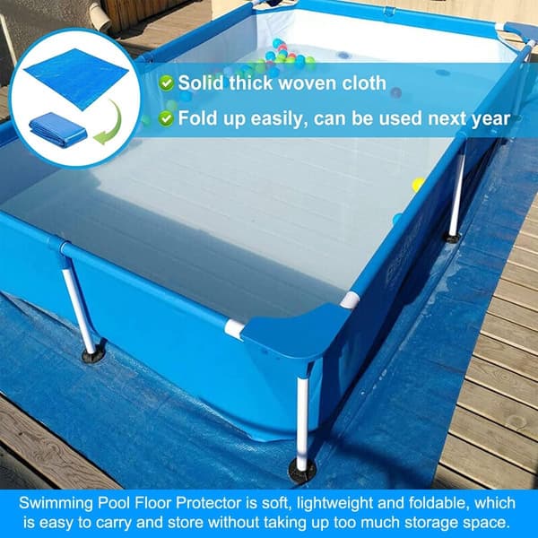 Rektangulär poolunderlag, vattentät PE-väv poolmatta för ovanmarkspooler och uppblåsbara pooler, blå, 295 x 206 cm