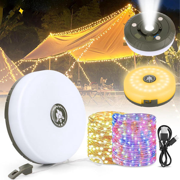 2 kpl Camping Light String 10M - Lämpimät valot ja värillinen valo - Camping Light String - Lamp String