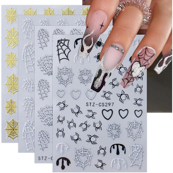 Spider Web Halloween Nail Stickers 8 Sheets Nail Art Stickers Decals Self Adhesive Nail Art Stickers Nail Decoration Nails Accessories