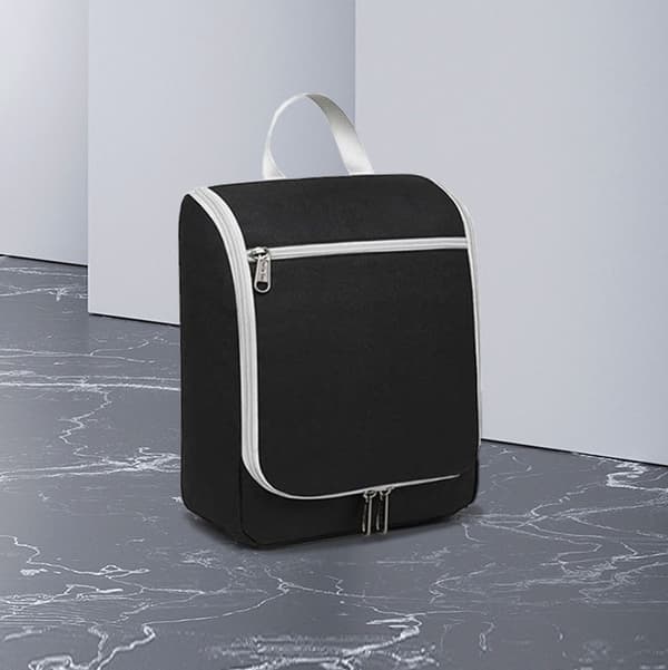 Hængende toilettaske, kosmetikorganizer i polyester med krog, flere rum til rejser og camping, sort, 27 x 22 x 10 cm