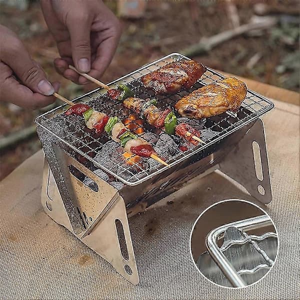 Grillnet i rustfrit stål, bærbart grillrist til camping, picnic, vandreture 21,5 x 15 cm BBQ net