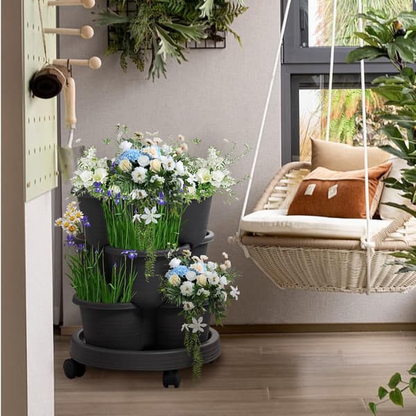 Frfik Planting Tower - 3-Tier Stackable Strawberry Vertical Tower Pot, Garden Planter with Removable Wheels