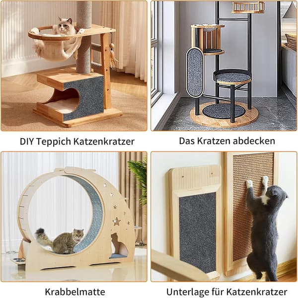 Klorematte for katter, selvklebende erstatningsputer for klatrestativ, DIY klippbar klorematte for katter