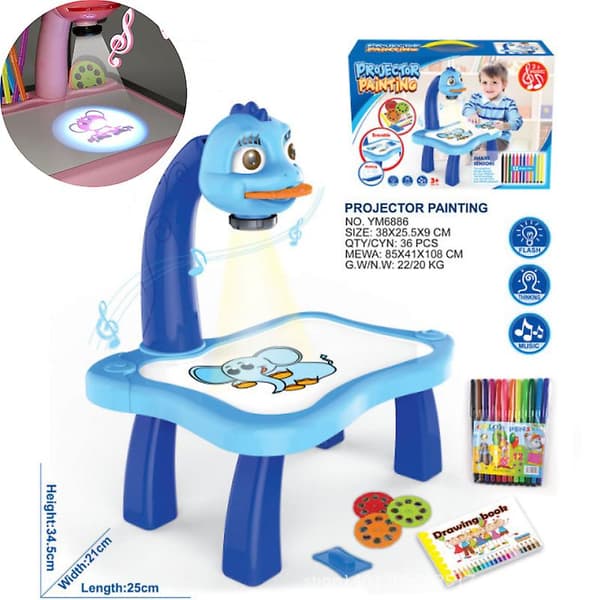 Kids Drawing Table with Projector, Educational Drawing Board Blue Blue