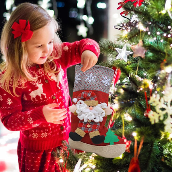 Jule Strømper til Børn, Familiejule Strømper til Julefest Dekoration, Festlige Bondehus Strømper til Børn 3 Snowflakes old man