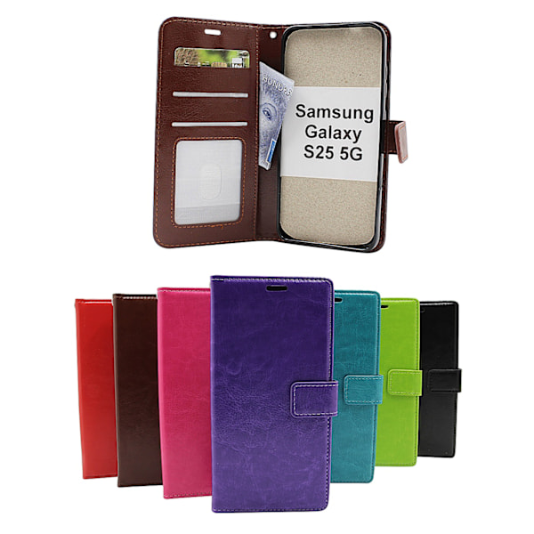 Crazy Horse Samsung Galaxy S25 Wallet Case Brun