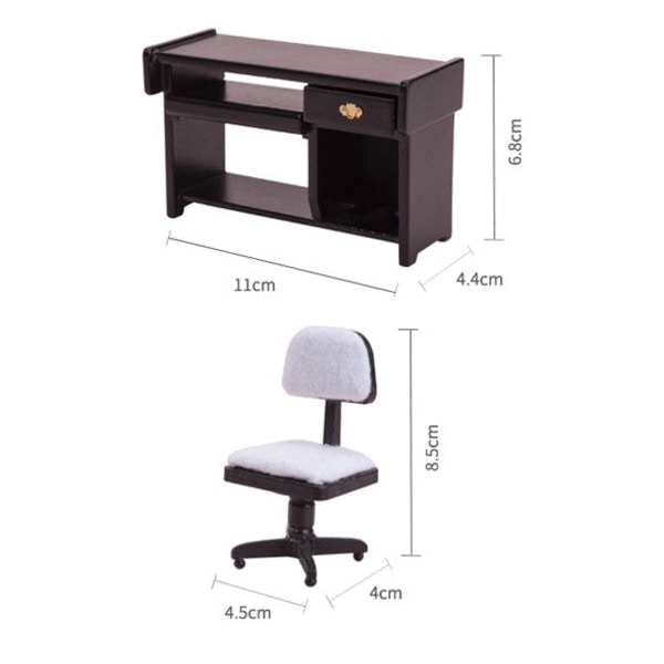 Miniatyr Møbler Tiny Small Scale Leke Dukkehus DIY Dekorer Mini 1:12 Datamaskin Skrivebord og Stol Kontor Hvit