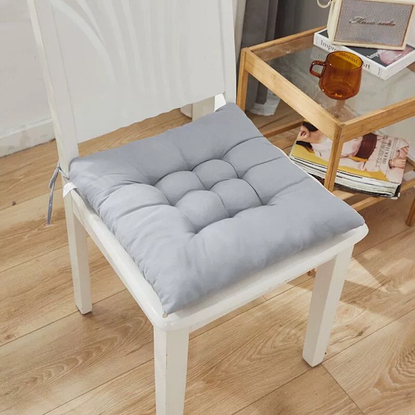 4 stk. bløde stolehynder, stolehynder med bånd, spisebordsstolehynder til have, terrasse, køkken, spisestue (40x40cm) Silver gray