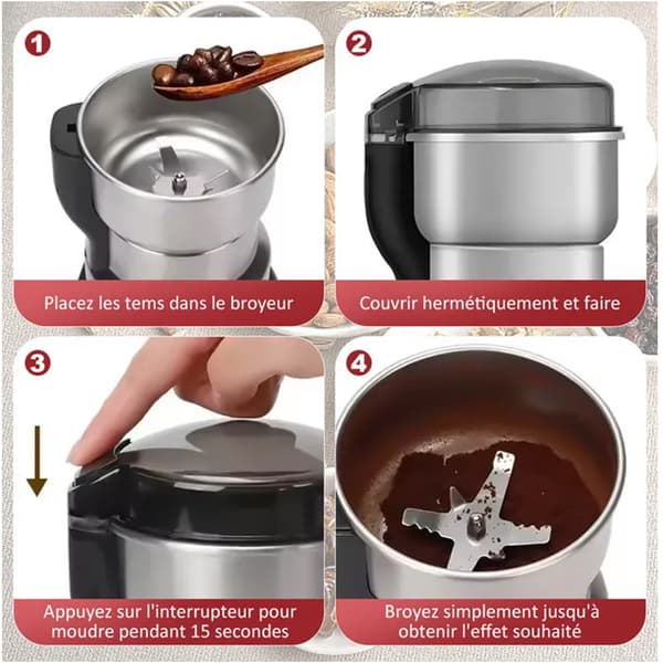 Electric Coffee Grinder, Silver Spice Grinder, One-Touch for Grinding Coffee Beans, Spices, Dried Herbs, Nuts, etc.