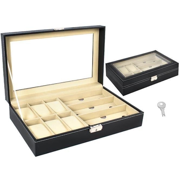 Klockbox / Klocklåda för 6 klockor och 3 Solglasögon Black Svart