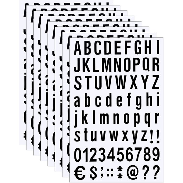 8 ark självhäftande vinylbokstavsnummersats, brevlådenummerklistermärke (svart, 1 tum)