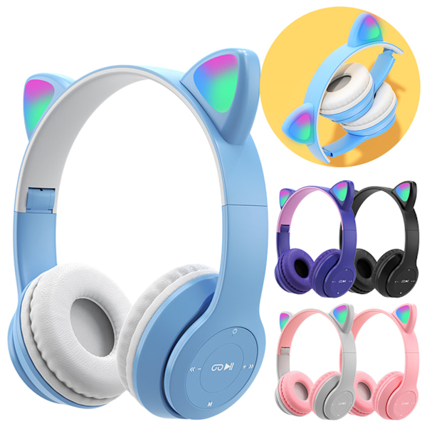 Katt Högtalare Trådlösa Bluetooth Hörlurar Barn Hörlurar Kattöron Hörlurar Musik Spelheadset Black