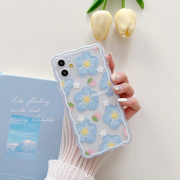 Kompatibelt med iPhone 13 Skal för Kvinnor Flickor, Sött Blommönster Skyddande Skal Mode Slim Mjukt Silikon TPU Skyddande Stöttåligt Skal Blå blu blue iPhone 11 Pro Max