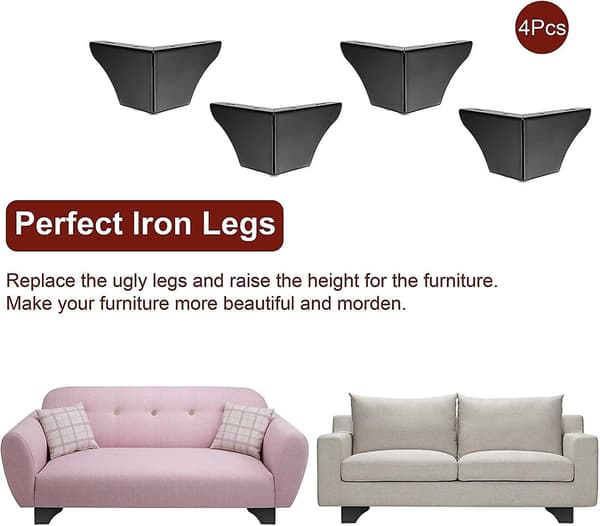 7,5 cm metal sofa ben - Sæt med 4, moderne solide møbelfødder til sofa, garderobe, skab, bord (sort)