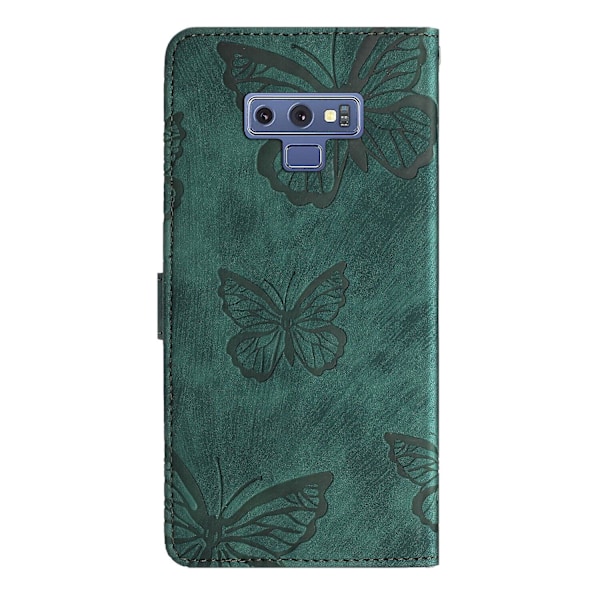 Kompatibel med Samsung Galaxy Note 9 Præget Sommerfugl Etui Med Pung Og Stativ [DM] Green