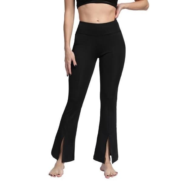 Sorte Bootcut Leggings med Lommer og Slids Sort Black m