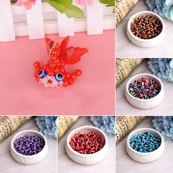 100x tyrkisk blå/farge Demon Eye Runde perler Resin Evil Eye Mote Runde perler for armbånd Halskjede Lage DIY - Perfekt Multi