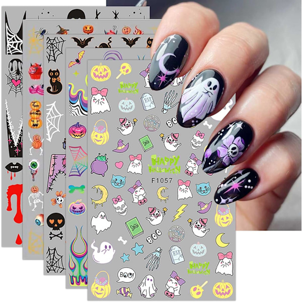 Halloween Cute Ghost Pumpkin Nail Stickers 9 Sheets Nail Art Stickers Decals Self Adhesive Nail Art Stickers Nail Decoration Nails Accessories