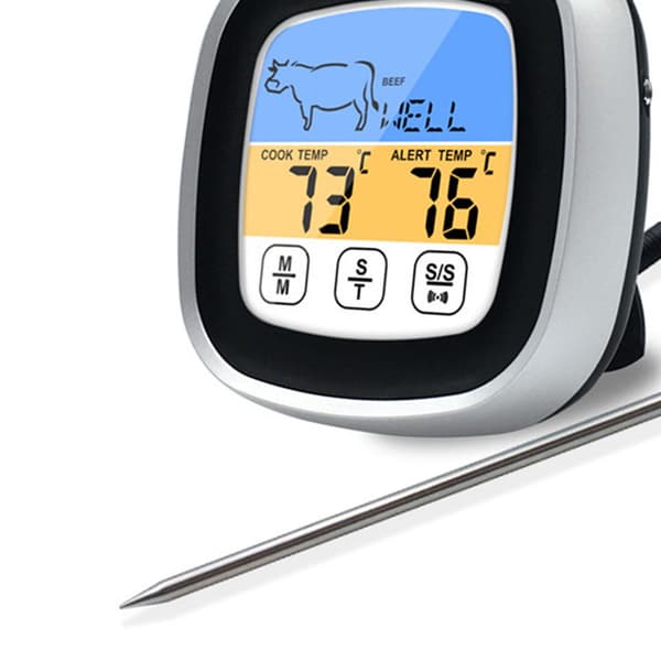 Digitalt termometer touchskærm rustfrit stål kødtermometer til køkken BBQ sort