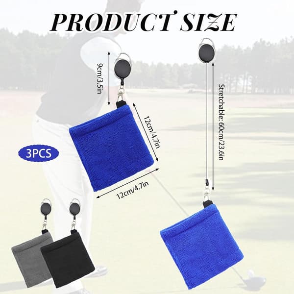 3 stycken - Golfbollshandduk - Golfbag Amfibiehanddukar - med infällbart spänne
