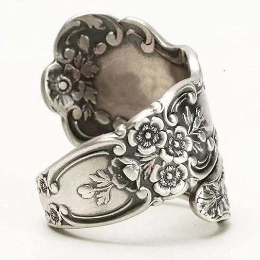 925 Sterling Sølv Oxideret Ske Silversring Justerbar Ring Smykker Gave til Kvinder