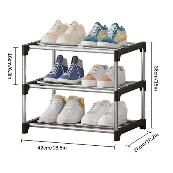 Small Shoe Rack, Stackable Shoe Rack 3 Tier, Shoe Storage, Lightweight Shoe Rack Stable Slim Shoe Shelf for Closet
