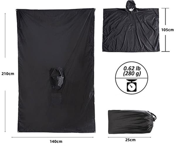3-i-1 Multifunksjonell Vanntett Regnponcho - Poncho