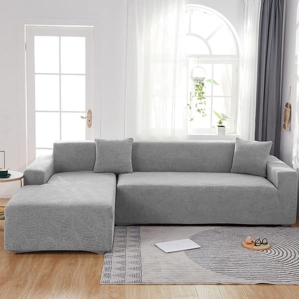 Vanntett sofatrekk - Lys grå jacquard blad mønster - For 3-seters sofa (185-230 cm)