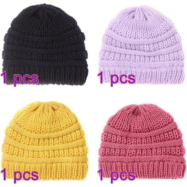 Unisex Baby Vinterstrikhue, Blød Bomuldshat til Drenge og Piger, Varm Skihue 4 pcs. B