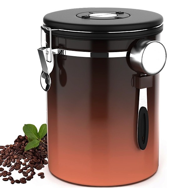 Kaffekanna - Kaffeburk - 1,8L - Kaffebehållare Förvaringsburk - Lufttät Kaffebehållare med CO2-avgas - Trä Gråbrun brown