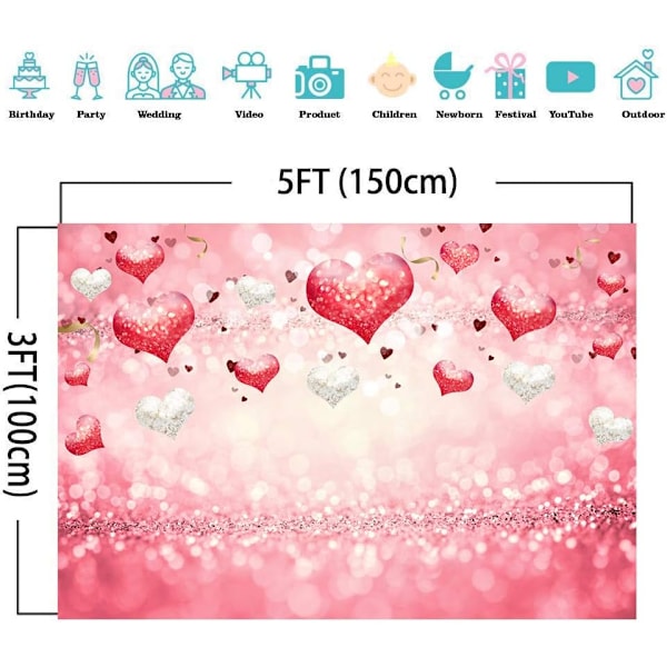 Ystävänpäivän tausta vaaleanpunainen rakkaus sydän glitter-helmi bokeh-valokuvaustausta häät 5x3ft valokuvaustausta vastasyntynyt morsian