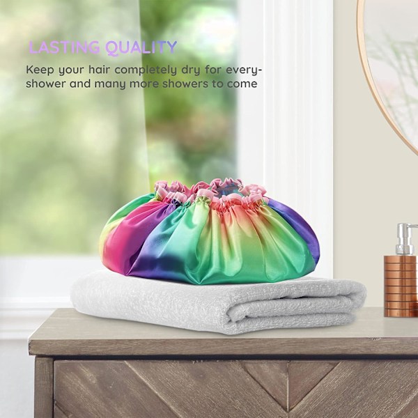 2-pakning dusjhetter for kvinner Vanntette Gjenbrukbare Dusjhetter med trykk Dobbeltlags Badehetter for krøllete tykt hår Medium Regnbue Rainbow Rainbow Medium (Pack of 2)