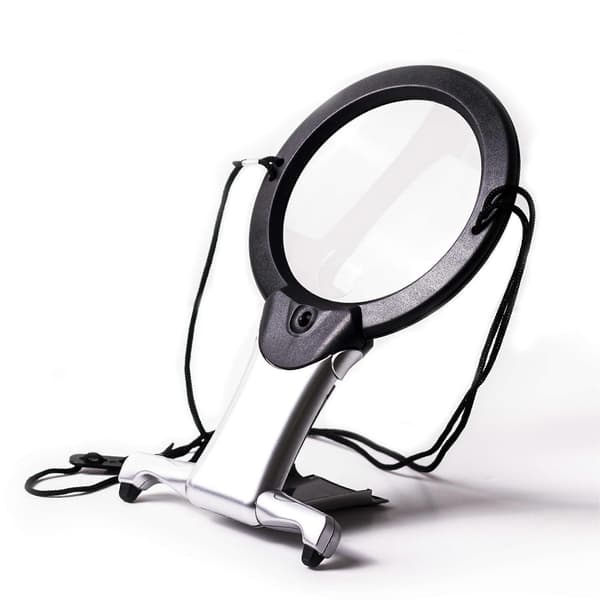 LED-belyst forstørrelsesglas, sølv & sort, 14x2,5x22,5 cm [HK]