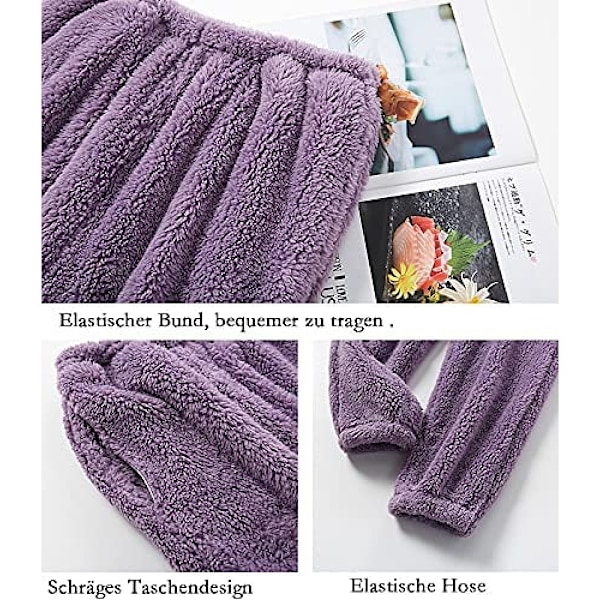 Dame Pyjamas Sett 2-delt Lang Topp og Bukser Fleece Pyjamas Sett Fritidsdrakt Koselig Varmt Flanell Nattøy Dame Flanell Fleece Vinter Nattøy Style-1 XXL