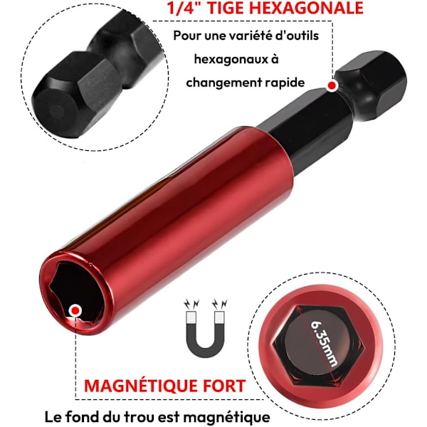 5 stk Magnetiske Bitsholdere, 50/60/100/150/300mm Lange Slagskrutrekker Bitsholdere, 6.35mm Hex Skaft Skrutrekker Forlengelse