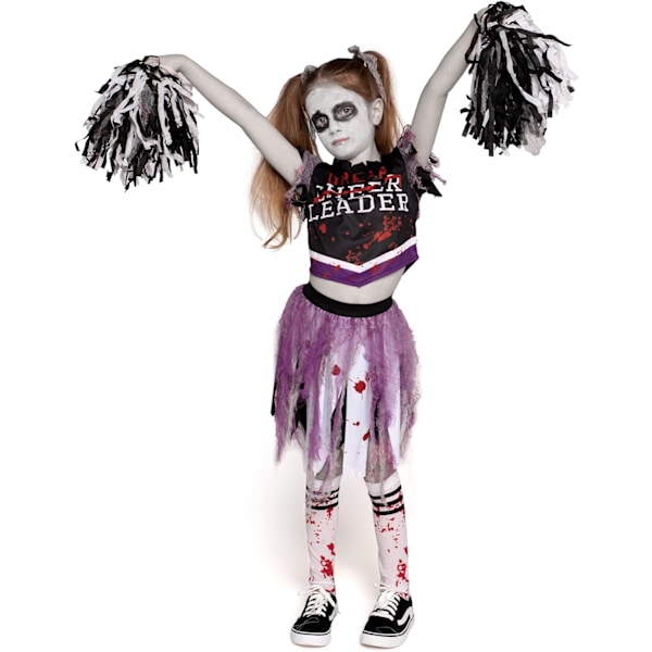 Tyttöjen pelottava verinen cheerleader-asu, zombiecheerleader-asu Halloween-naamiaisiin Rosa Small (5-7 yrs)